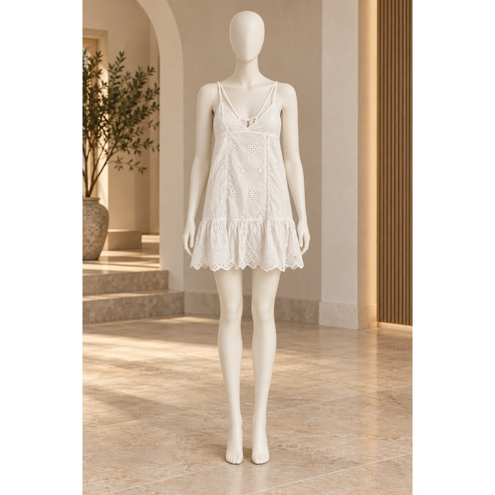 Aqua Womens Dress White Eyelet Ruffle Mini Extra Small
